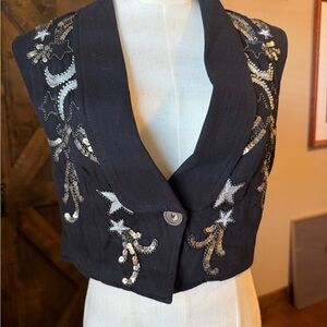 Free People Black Embellished Sequin Star Vest